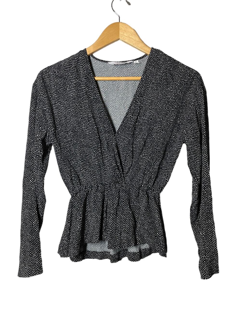 & Other Stories Los Angeles Atelier Polka Dot V-neck Blouse 2 Black Peplum